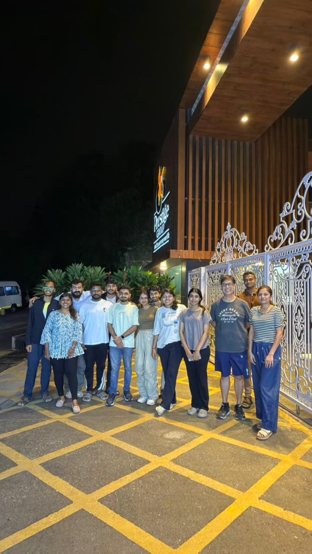 The crew outside the resort, first night