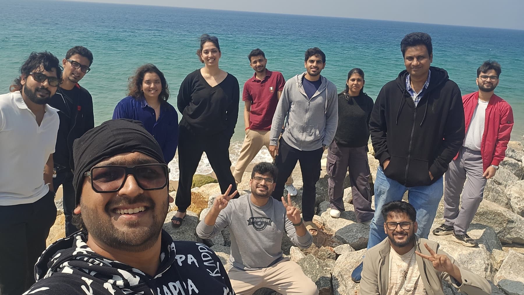 The crew on the cliff rocks